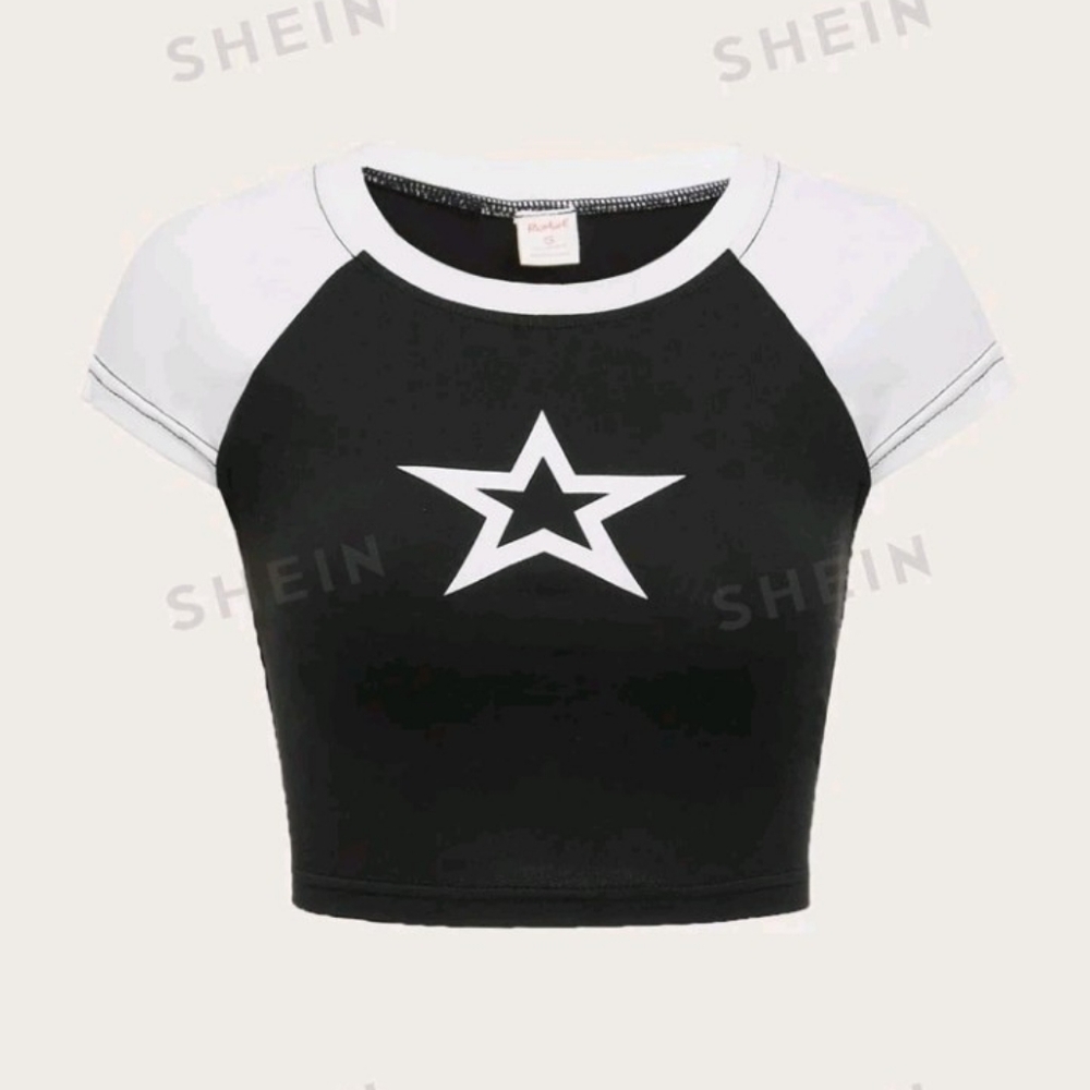 ROMWE star print cropped tee size 6
